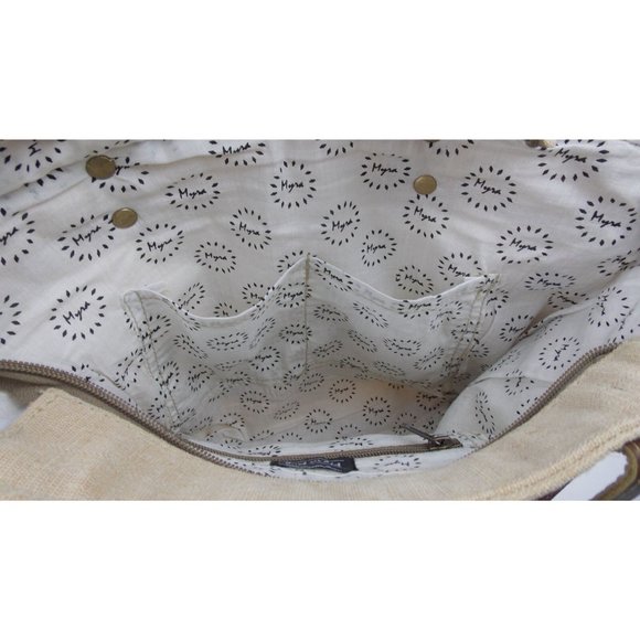 Myra Bag Sustainable Organic Jute Bag Handbag Tan Eco Friendly Up Cycle Zipper - Picture 8 of 8